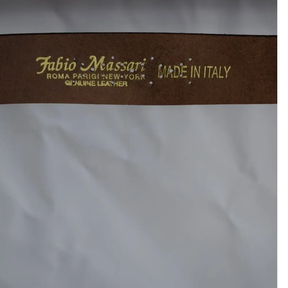 Fabio Massari Men’s Brown Leather Belt Made in Italy Size 42 Western Studded